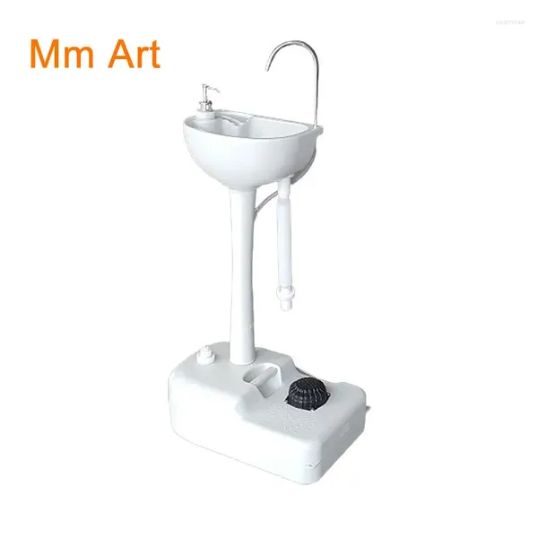 Dispensateur de savon liquide puits de camping portable avec porte-serviette Pédale robinet-17L Capacité de lavage à la main Piédestal Basin rouleau rouleaux