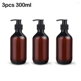 Dispensateur de savon liquide PP avec têtes de pompe Shampooing Bottle Round épaule 300 ml / 500 ml 750 ml 3pcs Pet Practical Brown Durable