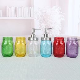 Vloeibare zeepdispenser pomp glas jar fles roestvrij stalen deksel dispensers aanrecht lotion badkamer opslag tool opslagflessen SN1905