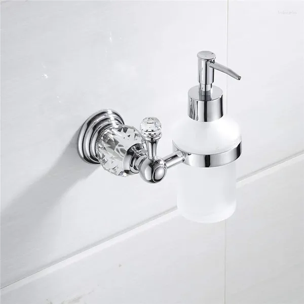 Dispensador de jabón líquido, cristal plateado brillante, montado en la pared, ahorro de latón, botella de vidrio, desinfectante de manos, accesorio de baño