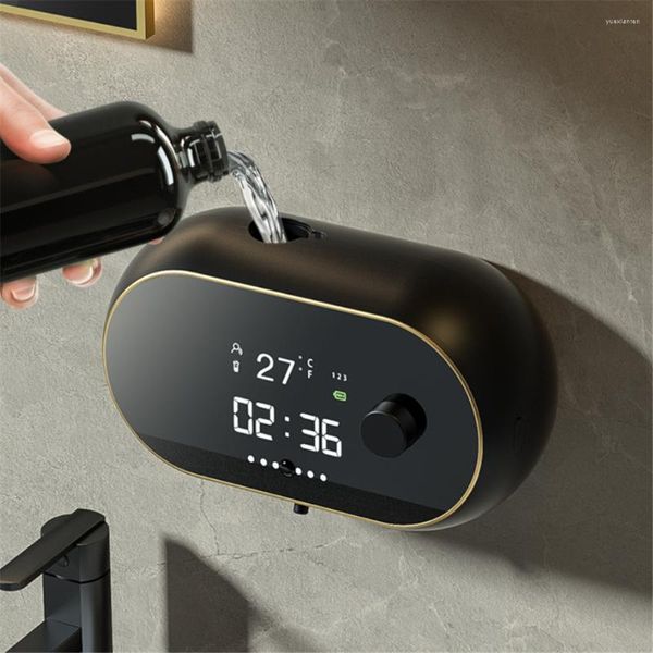 Distributeur de savon liquide sans contact mousse automatique affichage de la température du temps chargement USB induction automatique étanche