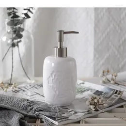 Dispensador de jabón líquido con estampado de flores blancas, botella de mano de cerámica, champú, loción, accesorios de baño