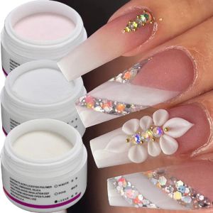 Vloeistoffen 1 doos kristal polymeer acryl nagelpoeder wit helder roze carving bloem poeder 3d nagel kunstdecoraties Franse manicure stof