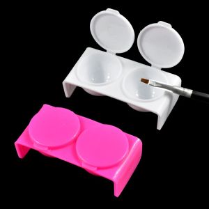 Liquides 1 pcs Double boîte à plat Récipient à clous Bol de teinte en plastique avec couvercle Équipement d'art à ongles pour acrylique Liquide Powner UV Gel Tips Tool