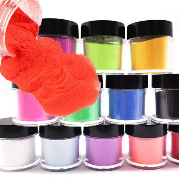 Liquides 12 bouteilles / ensemble en acrylique Nail Powder Set 10 g de poudre en acrylique coloré pour la poussière acrylique de paille