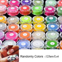 Liquides 12jar / lot en acrylique Powder Nail Art Decoration 3D Poudre sculptée 12 couleurs Piéche / extension Kit de poussière de pigment à ongles professionnels # F #