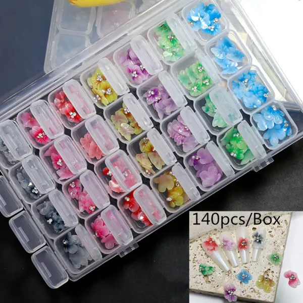 Liquides 140pcs / boîte 3D SCULPTED FLORNE Nail Hingestone Charms Acrylique Design Resin Petal Nail Art Decoration Manucure Accessoires DC001