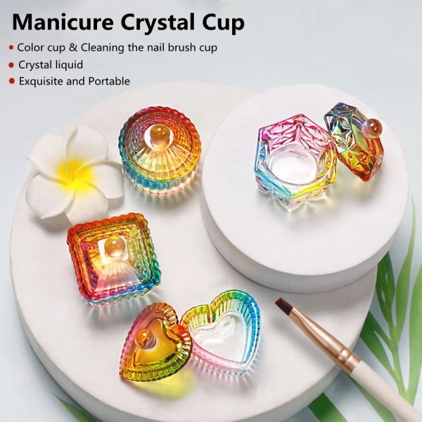 Liquides 1PC Crystal Glass Forme Nail tasse en acrylique poudre liquide coloré en verre de bol en verre de bol