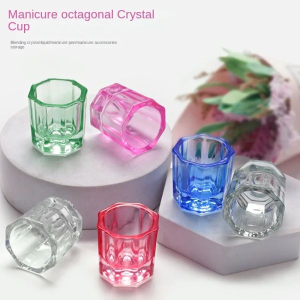 Liquides 1pcs en verre cristallin coloré en poudre en poudre liquide tasse à ongles tasse de couvercle bol de tasse de tasse d'équipement