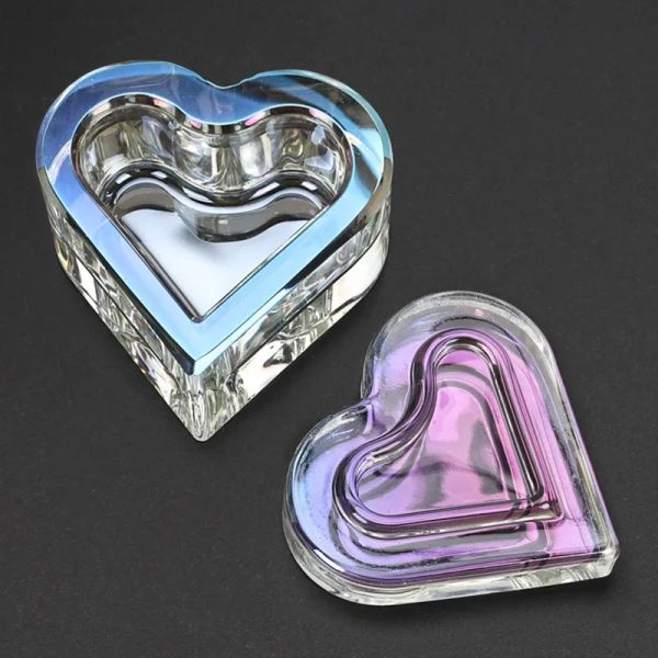 Liquides 1pcs coeur cristal en verre acrylique poudre liquide tasse cloue colorée clean couvercle bol tasse d'équipement