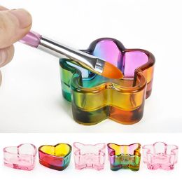 Liquides 1pcs arc-en-ciel en verre cristallin clair plat de liquide de liquide dappeur en verre tasse avec bol de couvercle pour outil d'art à ongles monomère en poudre en poudre en poudre en acrylique