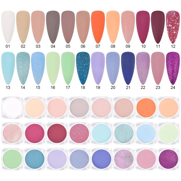 Liquides 24 couleurs poudre en acrylique pour gel uv pointes de ongles Extension du constructeur sculpture poudre nail art conception de pigment poussière de manucure accessoires