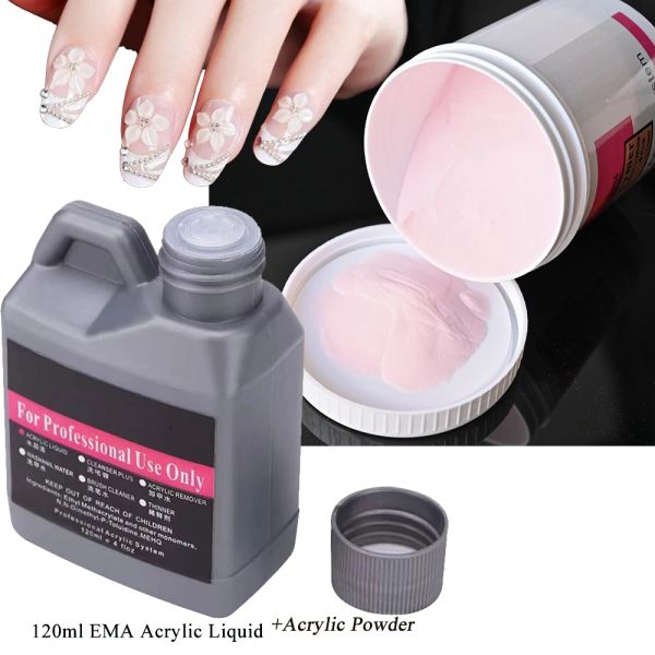 Liquides 2pcs / lot 120 ml EMA polymère acrylique Liquidpowder Pink Nail Builder / tremper / carve de poudre acrylique pour le constructeur de l'ongle