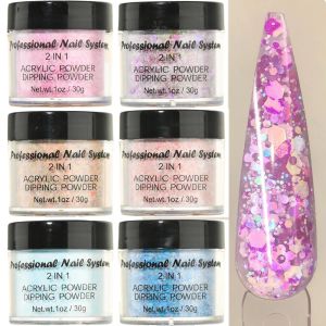 Líquidos Polvo de uñas acrílicas de gradiente de 30 ml, uñas Dip/Extension 2in1 Crystal Powder, 126 Color Holo Glitter Acrylic Powder%J3