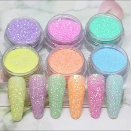 Vloeistoffen 6 kleuren Zet snoep trui effect nagel glitter sparkly suikerstof poeder chroom pigment voor manicure polish nagel art decoraties