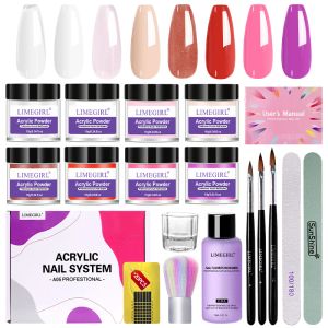 Vloeistoffen 8 kleuren nagelacrylpoeder en vloeistof set acryl nagelkit met vloeibare monomeer nagelborstel nagelvormt tip oefenen voor beginner