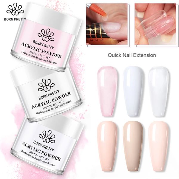 Liquides nés jolie poudre en acrylique 30 / 10g Polymère professionnel à ongles acrylique rose blanc transparent pour extension française des ongles sans besoin de la lampe