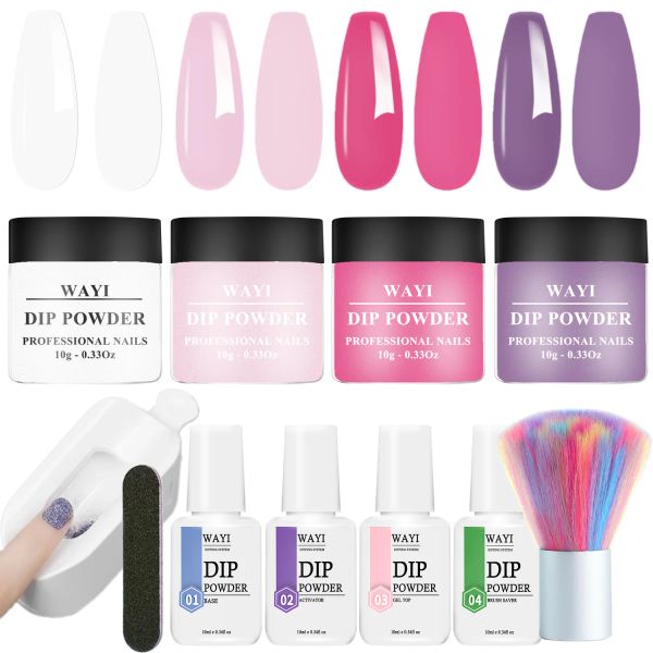 Líquidos Dip Powder Nail Kit Starter, 4 colores Nude Pink Purple Purple Powder Juego de líquido Con Activador Base Inpat Manicure