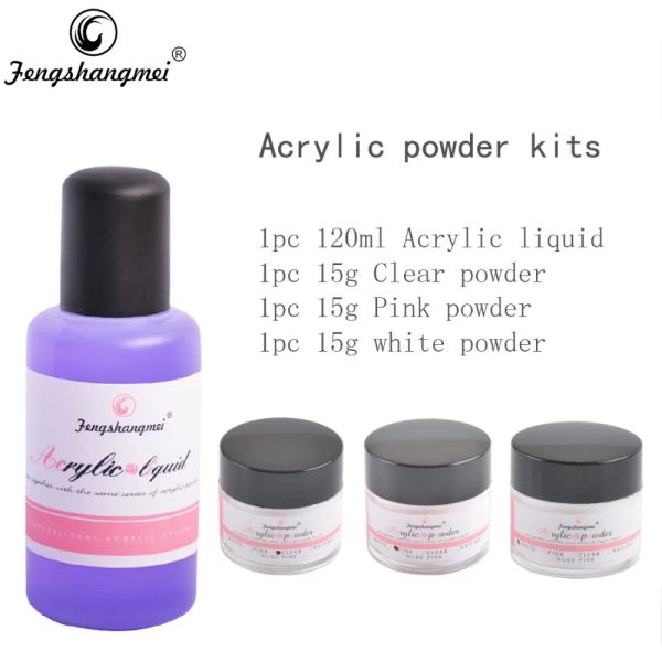 Liquides Fengshangmei Kit d'ongle en acrylique 3 couleurs Crystal Nail Art Manucure 3D Design acrylique Powder Liquid