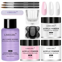 Vloeistoffen limegirl acryl poeder set nagelkit 3 kleuren snijden nail art gel voor verlenging manicure tools set acryl poeder voor nagels set