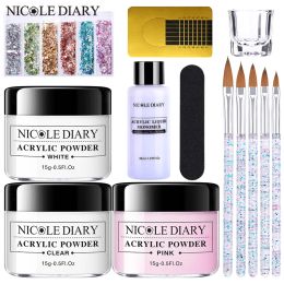 Vloeistoffen nicole dagboek nagel acryl poeder vloeistof kristal glas set nagel glitter manicure kit 3d nagel vormen snijbeen verlenging gereedschap gereedschap