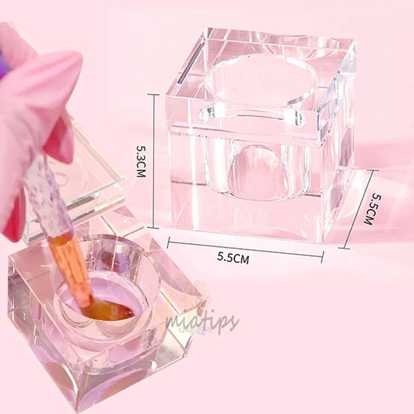 Liquides Pinstal Crystal Glass Nail Dappen Dappen avec capuchon pour la manucure de récipient de porte-bol à tasse en cristal en poudre en acrylique aussi