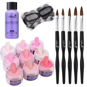 Vloeistoffen roze nagelacryl poeder en kristal vloeistof monomeer set decoratie nagelborstel nagel vorm tips voor manicure extensie carving kit