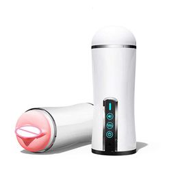 Liren is dronken stem trilt elektrische mannelijke masturbator cup diepe keel siliconen 3D realistische pocket pussy orale seksspeelgoed voor man masturbatie