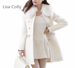 Lisa Colly printemps automne femmes 039s col de fourrure double boutonnage manteaux vêtements d'extérieur de haute qualité femmes 039s blanc noir manteau de laine jac8797935