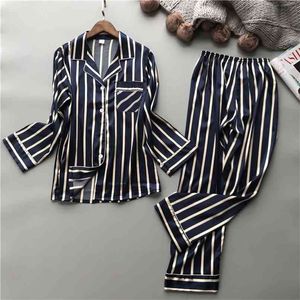 Lisacmvpnel mode femmes rayures verticales rayonne pyjama ensemble lâche loisirs printemps pyjamas 210809