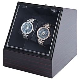 LISCN Remontoir de montre automatique silencieux en bois, forme irrégulière, couvercle transparent, boîte de montre-bracelet avec prise ue, luxe, 2 boîtes, montre automatique 3244