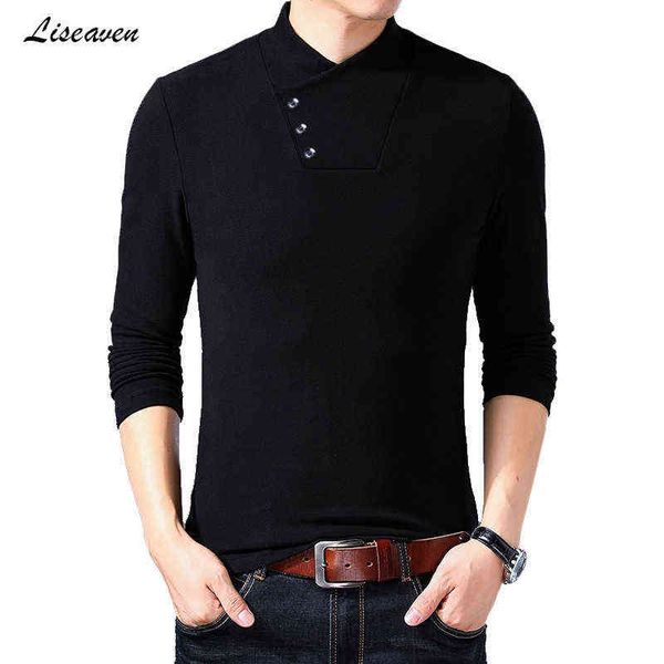 Liseaven hommes noir T-Shirt à manches longues t-shirts col en v t-shirts homme décontracté printemps été automne hauts T-shirts G1229