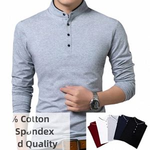 Camiseta liseaven para hombre, camiseta Cott, camiseta de manga completa para hombre, camisetas de color sólido, topstees, cuello mandarín, camisa LG k0bq #