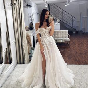 Lims exquis chérie mariée robes de l'épaule appliquée robe de mariage boho high latérale robe formel de 240329