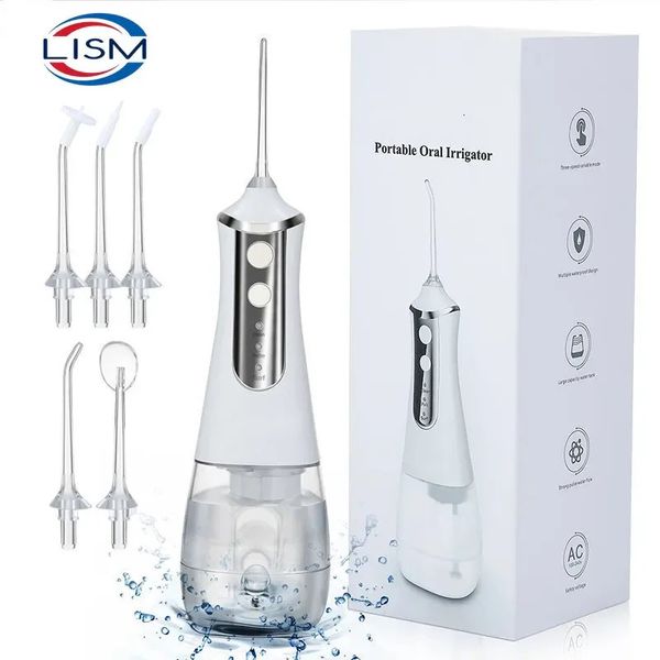 LISM Irrigador bucal portátil Flosser de agua Herramientas de chorro de agua dental Escoger Limpieza de dientes 350 ML 5 boquillas Lavadora bucal Floss 240219