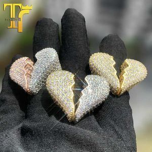 Écoutez le nouveau produit de Jie, bague d'amour en rupture de personnalité, ensemble en cuivre, Zircon complet, diamant, marque de mode Hip Hop, accessoires de Couple