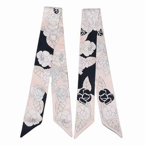 Lijst van zijde Camellia Patroon Twill Satin Sjaal Dames Luxe Mode Tie Bandana 2022