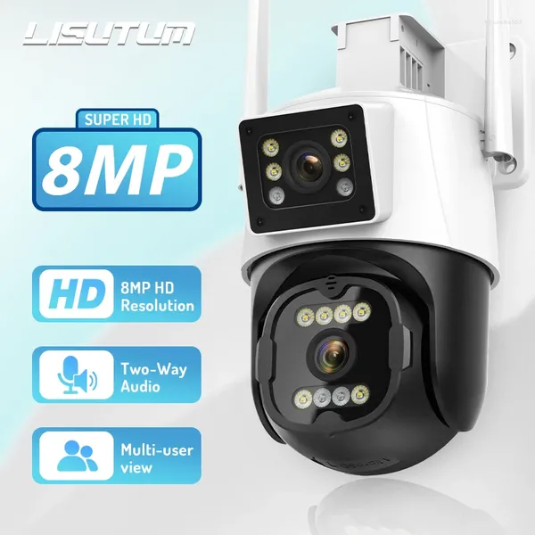 Lisutum 4K 8MP PTZ Wifi Cámara doble lente pantalla inalámbrica vigilancia en exterior CCTV a todo Color IP ICSee soporte NVR