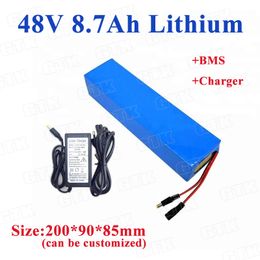 Batterie Lithium-ion 48V, 8,7 ah, 11ah, 12ah, avec BMS 15a, pour moto, scooter électrique 500w, 720w, vélo électrique, avec chargeur 3a