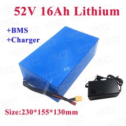 Lithium 51.8V 16AH 20AH Li Ion Battery Pack 52V 48V con 14S BMS para 1500W Motor Bicycle Scooter + 2A Cargador