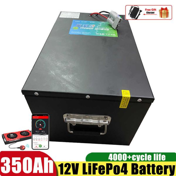 Batterie au Lithium fer phosphate 12V 350Ah moniteur bluetooth BMS intégré pour système d'alimentation solaire RV maison moteur de pêche à la traîne solaire