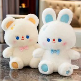 Little Bear Rabbit Doll Blanco Juguete de peluche para niños Bow Bear Doll Girl Plush Doll Kawaii Relleno Animal Patung Doll 240124