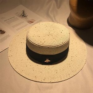Kleine bijen platte hoed dames lente en zomer jazz wide riged stro hoed internet celebrity uitje zonbescherming hoed Britse tophoed