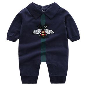 Petite Abeille Nouveau-Né Bébé Garçon Fille Barboteuse Blanc Bleu Foncé Coton Combinaisons Revers À Manches Longues Infant Toddler Vêtements