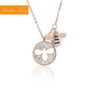 Kleine bij hanger zirkoon titanium stalen roestvrij rose gouden ketting ketting mode trendy vrouwen sieraden cadeau