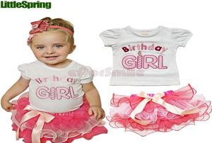 Little Birthday Girl Clothing Sets voor zomer borduurbrief Pure katoenen t -shirt tutu cake rok 2 stks baby kinderen pakken 90130 T574025053