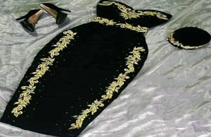 kleine zwarte jurk Algerijnse avondcocktailjurken Arabisch goud appliqués fluweel groen galajurk karakou Marokkaanse kaftan feest Dr1865048