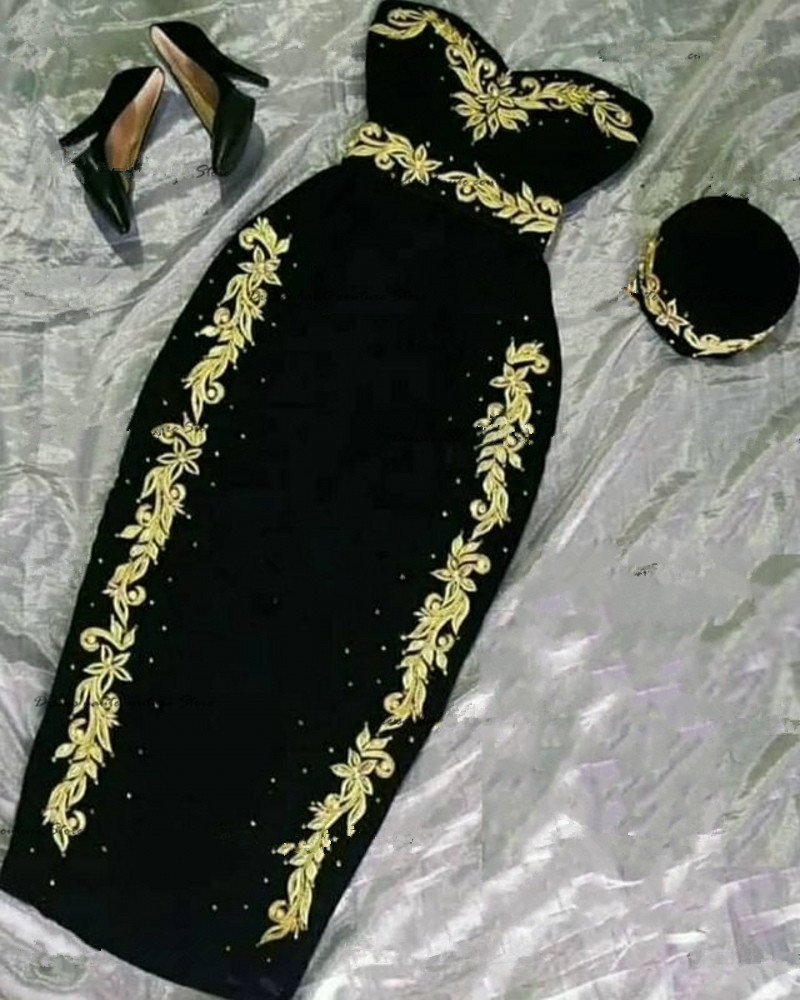 Liten svart klänning Algerian Evening Cocktail Klänningar Arabiska Guld Appliques Velvet Green Prom Gown Karakou Marockansk Caftan Party Dress