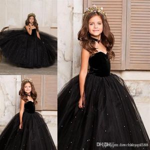 Little Black Kids Peuter Meisjes Pageant Jurken Arabisch Dubai Sweety Prinses Baljurk Tulle Formele Kleding Toga Bloemenmeisje jurk S3043