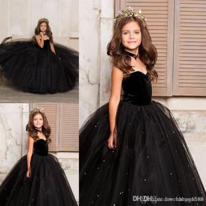 Little Black Kids Peuter Meisjes Pageant Jurken Arabisch Dubai Sweety Prinses Baljurk Tulle Formele Kleding Toga Bloemenmeisje jurk S337S